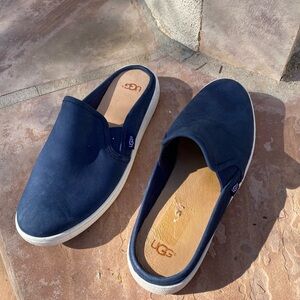 UGG Women's Gene Slip-On Mule Sneakers in navy nubuck 9 Mule Flat Loafer Slide